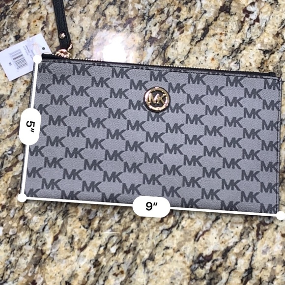 Mickael Kors Fulton Grey Black Zip Clutch Wristlet - Picture 8 of 9